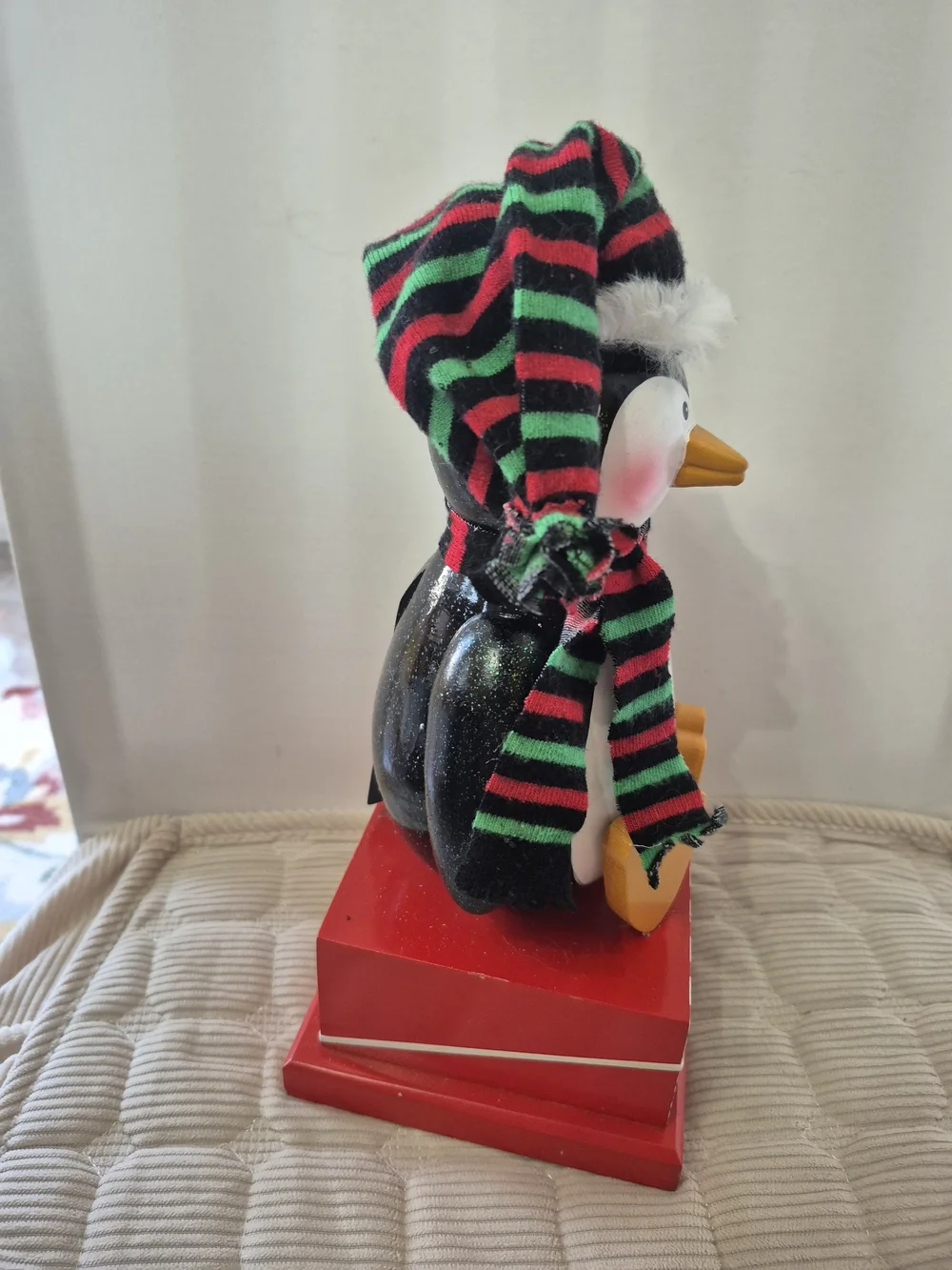 Festive Penguin Countdown Nutcracker  - Red, Black, Green